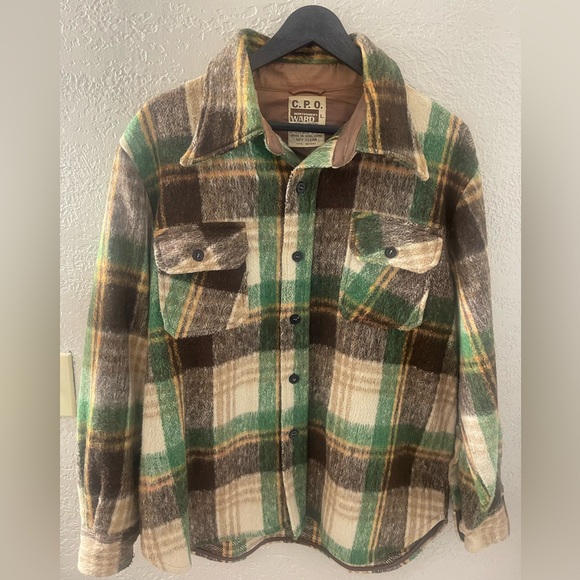 Montgomery Ward Other - Vintage 70s CPO Mens Wool Linen Plaid Flannel Shirt Jacket Large Montgomery Ward